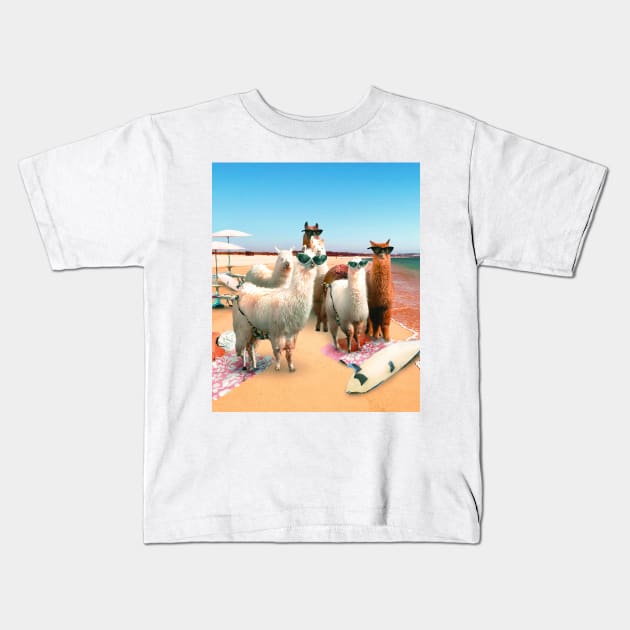 Funny Llama Beach Kids T-Shirt by Random Galaxy